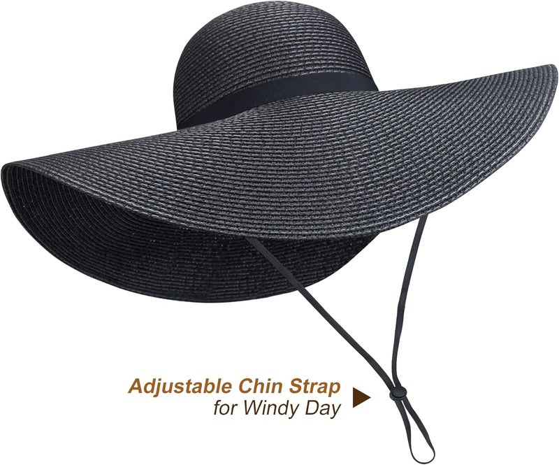 Naivlizer Women Wide Brim Sun Hat UPF50 Straw Summer Hat Floppy Beach Hat Roll-Up - Image 3
